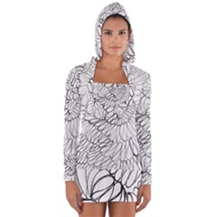 Mono Swirls Long Sleeve Hooded T-shirt by kaleidomarblingart