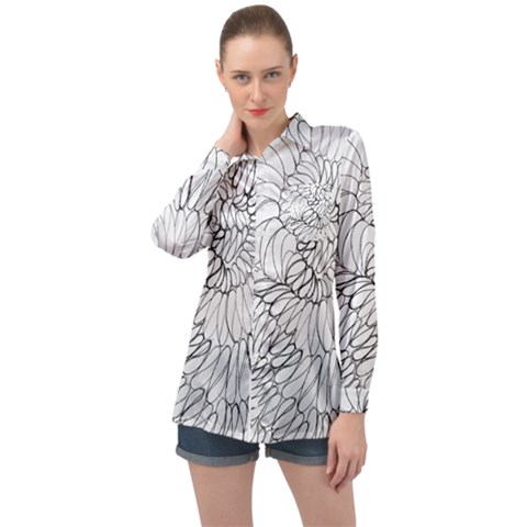 Mono Swirls Long Sleeve Satin Shirt by kaleidomarblingart