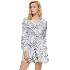 Mono Swirls Tiered Long Sleeve Mini Dress