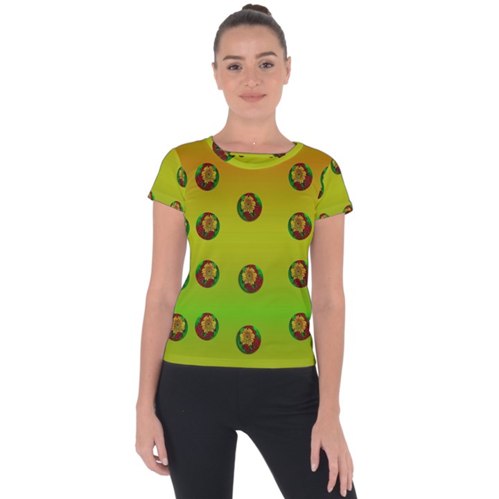 Sun Flowers For Iconic Pleasure In Pumpkin Time Short Sleeve Sports Top 