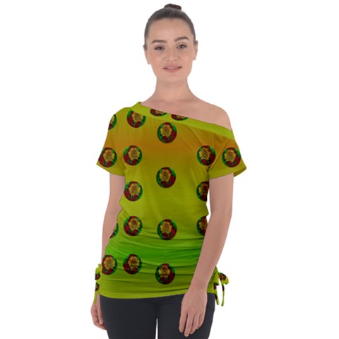 Sun Flowers For Iconic Pleasure In Pumpkin Time Off Shoulder Tie-up Tee by pepitasart