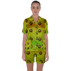 Sun Flowers For Iconic Pleasure In Pumpkin Time Satin Short Sleeve Pajamas Set by pepitasart