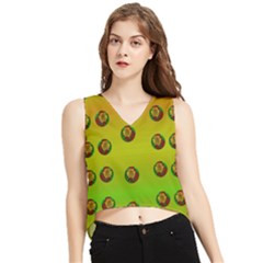 Sun Flowers For Iconic Pleasure In Pumpkin Time V-neck Cropped Tank Top by pepitasart