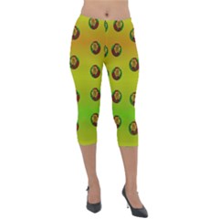 Sun Flowers For Iconic Pleasure In Pumpkin Time Lightweight Velour Capri Leggings  by pepitasart