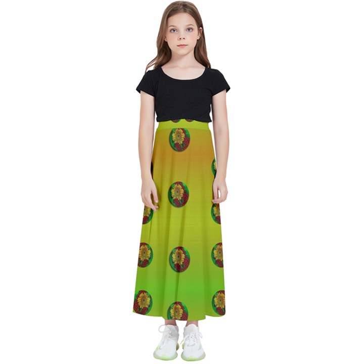 Sun Flowers For Iconic Pleasure In Pumpkin Time Kids  Flared Maxi Skirt