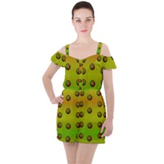 Sun Flowers For Iconic Pleasure In Pumpkin Time Ruffle Cut Out Chiffon Playsuit by pepitasart