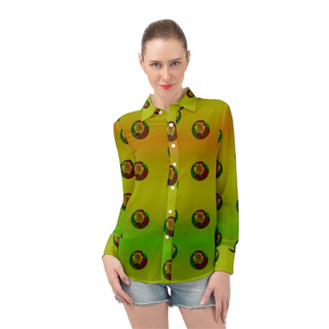 Sun Flowers For Iconic Pleasure In Pumpkin Time Long Sleeve Chiffon Shirt by pepitasart