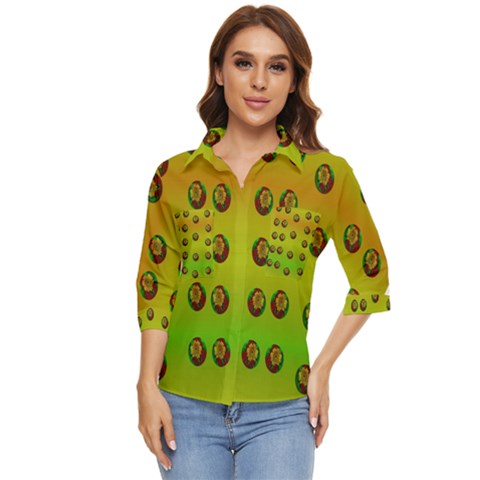 Sun Flowers For Iconic Pleasure In Pumpkin Time Women s Quarter Sleeve Pocket Shirt by pepitasart