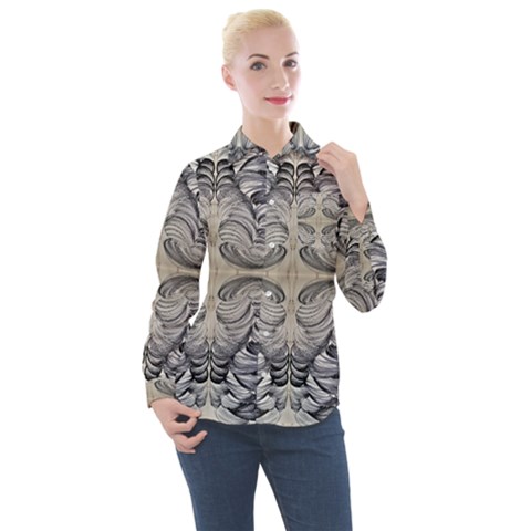 Mono Repeats Women s Long Sleeve Pocket Shirt by kaleidomarblingart