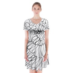 Mono Swirls Short Sleeve V-neck Flare Dress by kaleidomarblingart