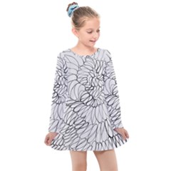 Mono Swirls Kids  Long Sleeve Dress by kaleidomarblingart