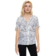 Mono Swirls Bow Sleeve Button Up Top