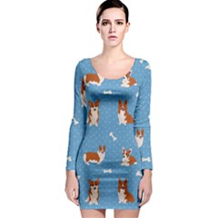 Cute Corgi Dogs Long Sleeve Bodycon Dress