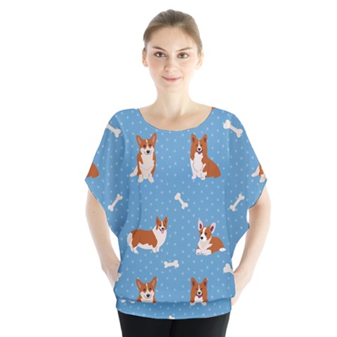 Cute Corgi Dogs Batwing Chiffon Blouse by SychEva