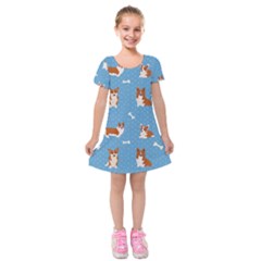 Cute Corgi Dogs Kids  Short Sleeve Velvet Dress by SychEva