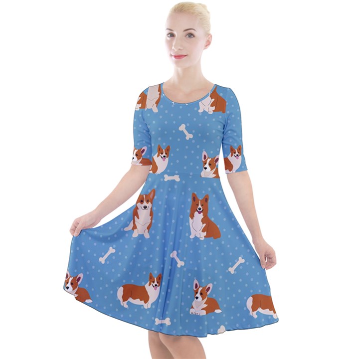 Cute Corgi Dogs Quarter Sleeve A-Line Dress