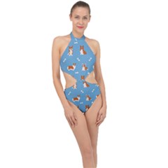 Cute Corgi Dogs Halter Side Cut Swimsuit by SychEva