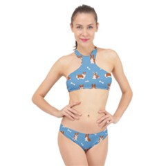 Cute Corgi Dogs High Neck Bikini Set by SychEva