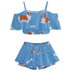 Cute Corgi Dogs Kids  Off Shoulder Skirt Bikini by SychEva