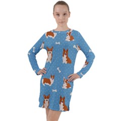 Cute Corgi Dogs Long Sleeve Hoodie Dress