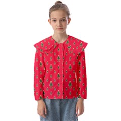 Sketchy Christmas Tree Motif Drawing Pattern Kids  Peter Pan Collar Blouse by dflcprintsclothing