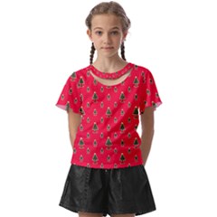 Sketchy Christmas Tree Motif Drawing Pattern Kids  Front Cut Tee by dflcprintsclothing