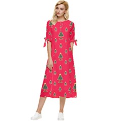 Sketchy Christmas Tree Motif Drawing Pattern Bow Sleeve Chiffon Midi Dress by dflcprintsclothing