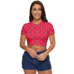 Sketchy Christmas Tree Motif Drawing Pattern Side Button Cropped Tee