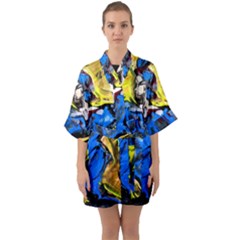 Blue Bird-1-1 Half Sleeve Satin Kimono 