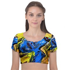 Blue Bird-1-1 Velvet Short Sleeve Crop Top  by bestdesignintheworld