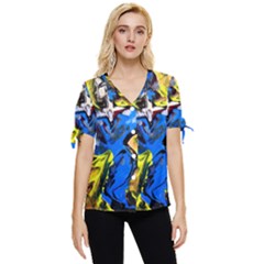 Blue Bird-1-1 Bow Sleeve Button Up Top