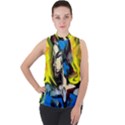 blue bird-1-4 Mock Neck Chiffon Sleeveless Top View1