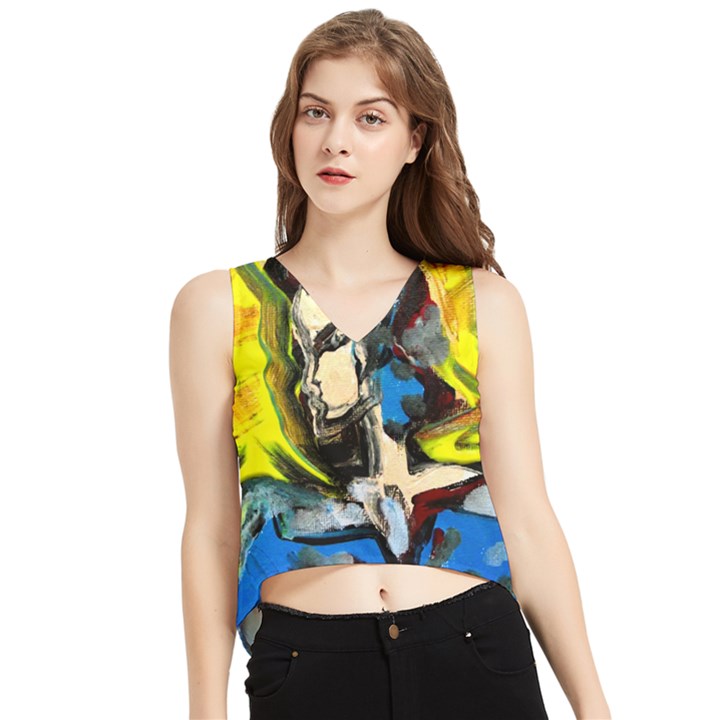 Blue Bird-1-4 V-Neck Cropped Tank Top