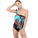 Blue And Red-1-1 Frilly One Shoulder Swimsuit View1