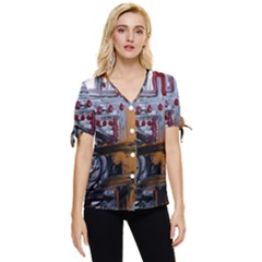 Trip In A Woods-1-1 Bow Sleeve Button Up Top