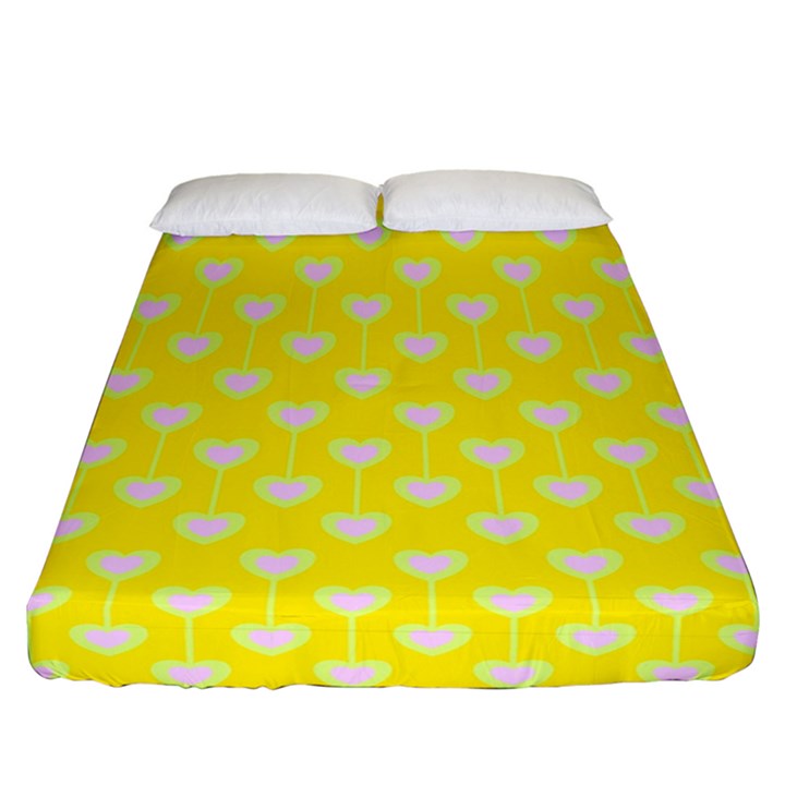 Purple Hearts On Yellow Background Fitted Sheet (California King Size)