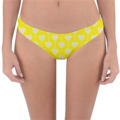 Purple Hearts On Yellow Background Reversible Hipster Bikini Bottoms by SychEva