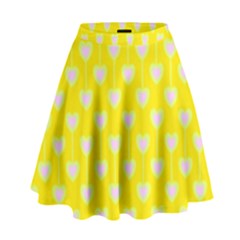 Purple Hearts On Yellow Background High Waist Skirt by SychEva