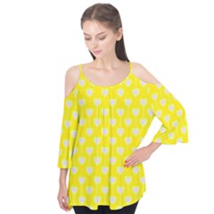 Purple Hearts On Yellow Background Flutter Sleeve Tee 