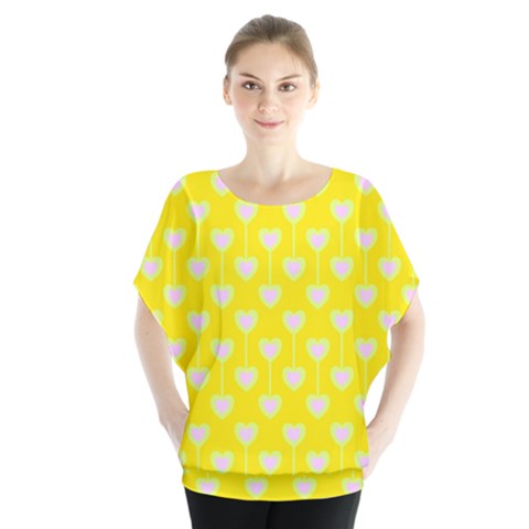 Purple Hearts On Yellow Background Batwing Chiffon Blouse by SychEva