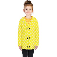 Purple Hearts On Yellow Background Kids  Double Breasted Button Coat