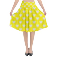 Purple Hearts On Yellow Background Flared Midi Skirt by SychEva