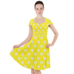 Purple Hearts On Yellow Background Cap Sleeve Midi Dress