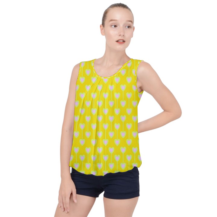 Purple Hearts On Yellow Background Bubble Hem Chiffon Tank Top