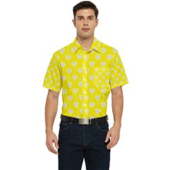 Purple Hearts On Yellow Background Men s Short Sleeve Pocket Shirt  by SychEva