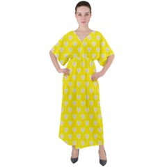 Purple Hearts On Yellow Background V-neck Boho Style Maxi Dress by SychEva