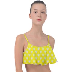 Purple Hearts On Yellow Background Frill Bikini Top by SychEva