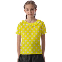 Purple Hearts On Yellow Background Kids  Frill Chiffon Blouse by SychEva