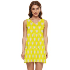 Purple Hearts On Yellow Background Tiered Sleeveless Mini Dress by SychEva