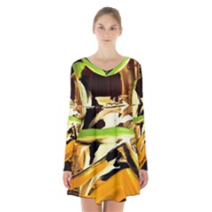 Grasshopper-1-1 Long Sleeve Velvet V-neck Dress